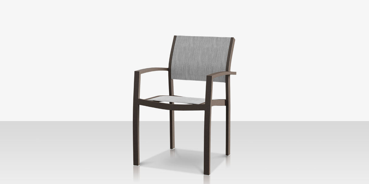 Fusion Dining Arm Chair - Tex Gray Frame / Metallica Platinum Sling